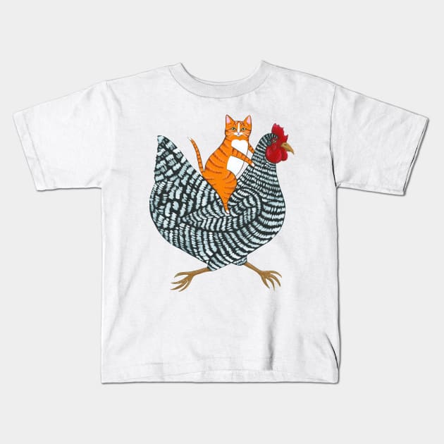 Ginger Cat Chicken Ride Kids T-Shirt by KilkennyCat Art